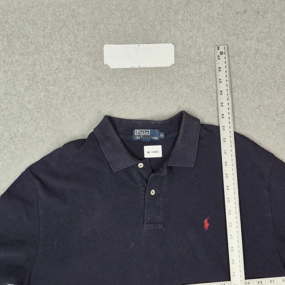 VINTAGE Polo Ralph Lauren Men Polo XL Navy Embroidered Logo Short Sleeve READ